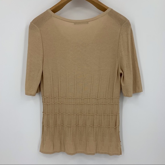 Betty Barclay Lightweight Short Sleeve Tan Sweater with Bead Accents, Small - Picture 5 of 16